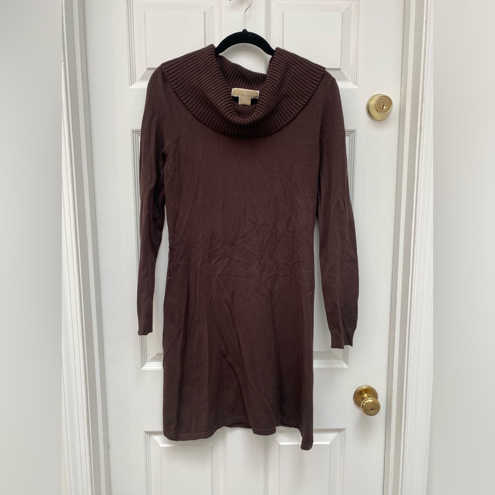 Michael Kors Chocolate Brown Cowl Neck Sweater Dress - M